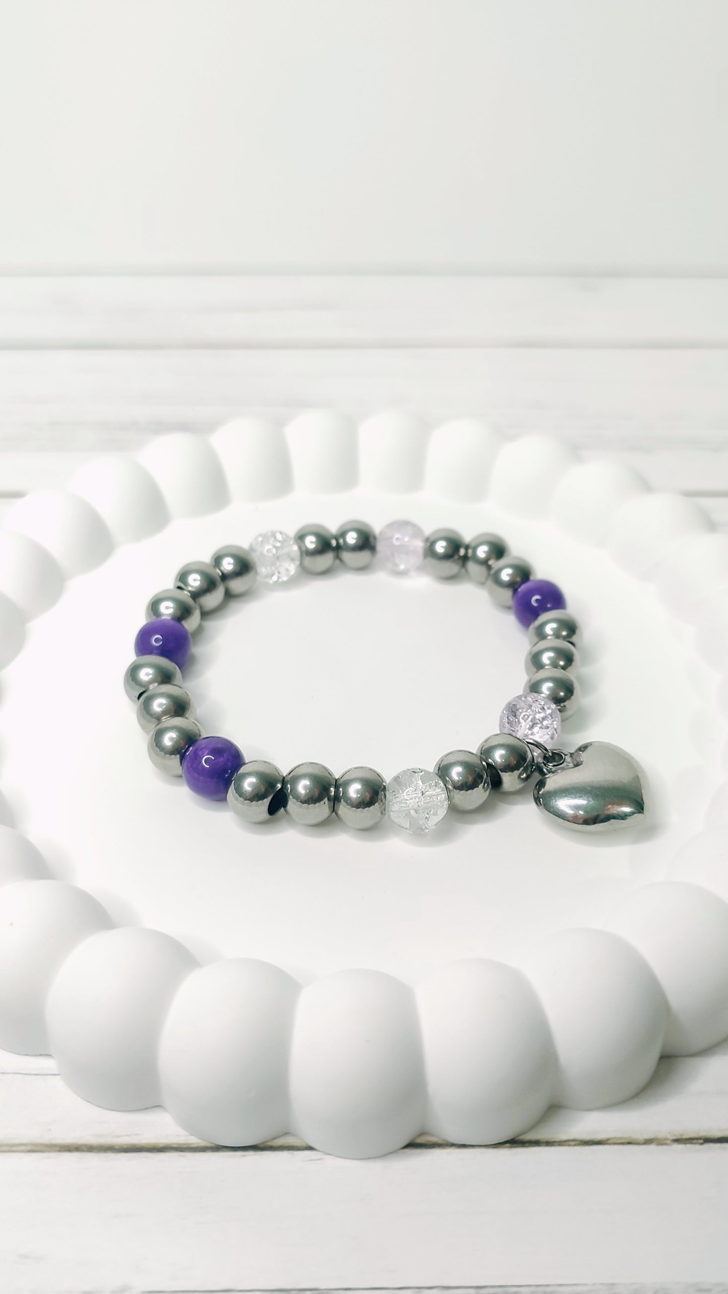 Pulsera Bolas Violeta y Corazón