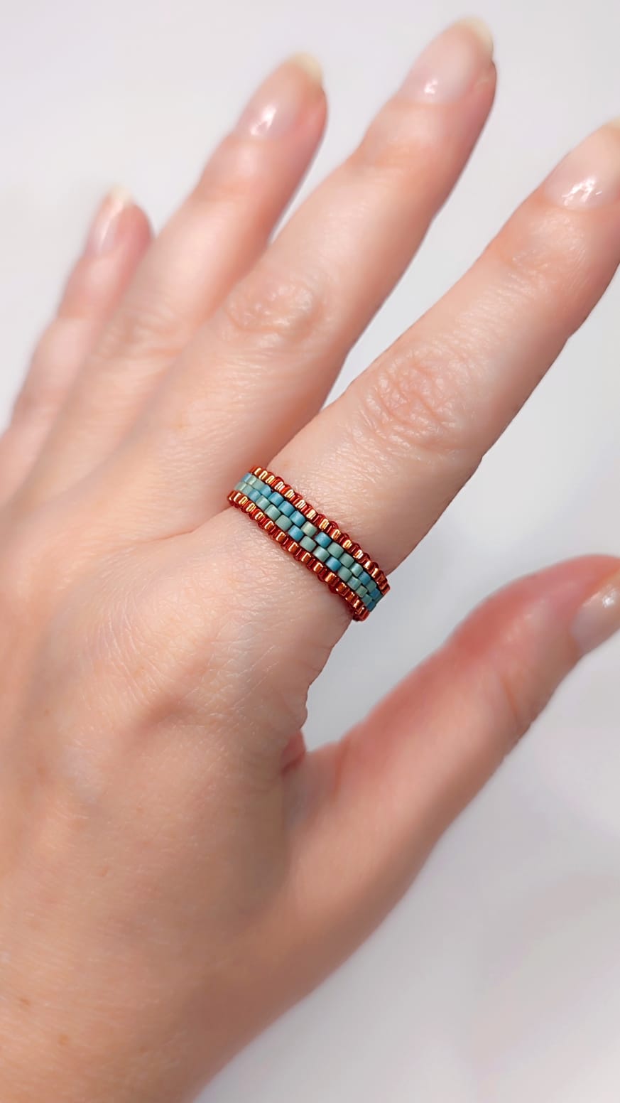 Anillo Miyuki Turquesa y Naranja