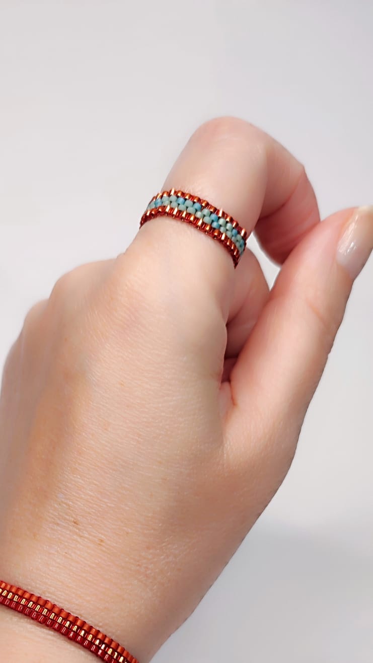 Anillo Miyuki Turquesa y Naranja